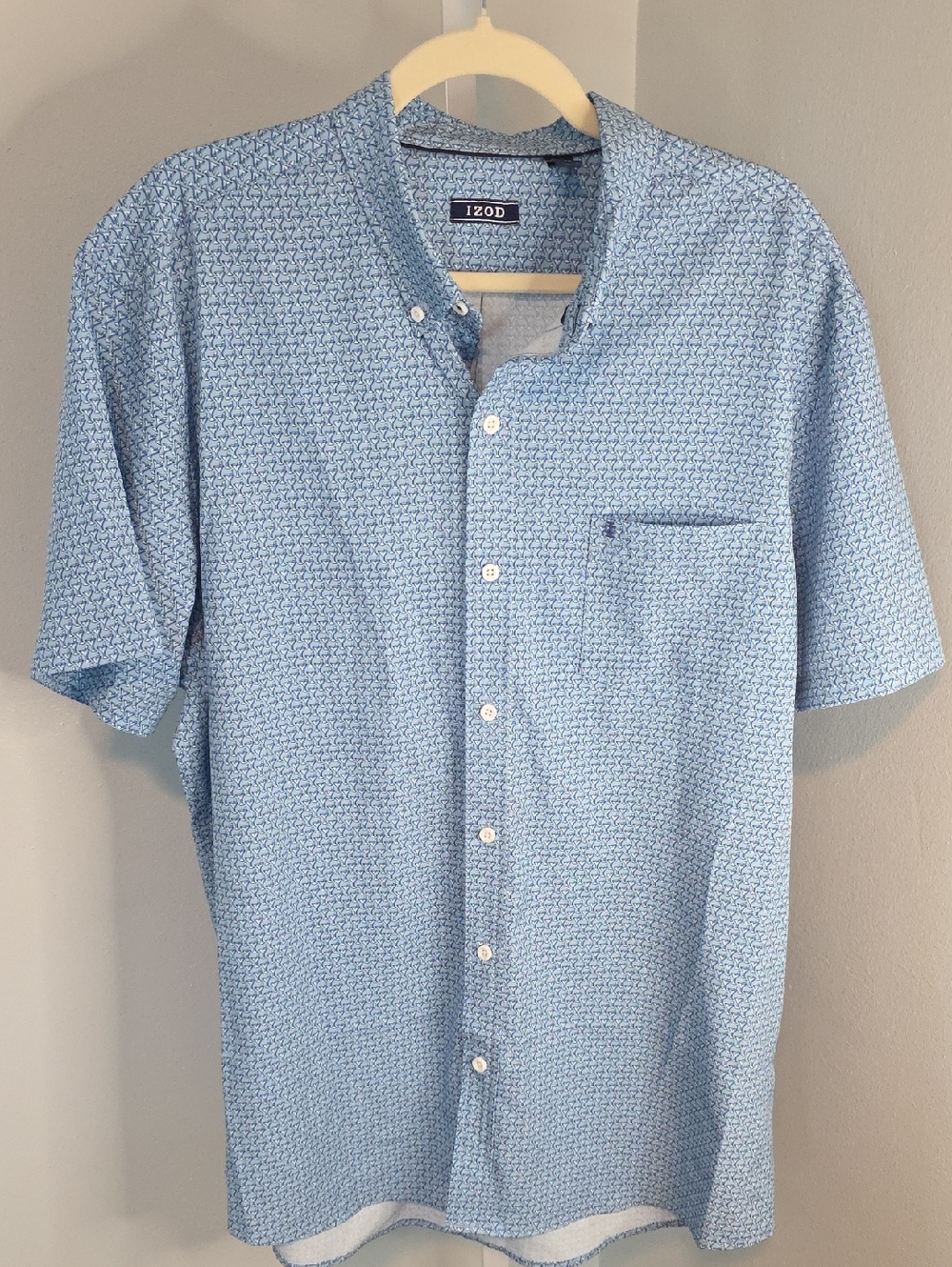 Izod Men's Light Blue Short-Sleeve Button-Down Shirt with Micro Pattern / XL